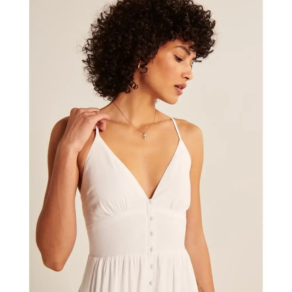 Abercrombie & Fitch Button-Through Maxi Dress - S - White